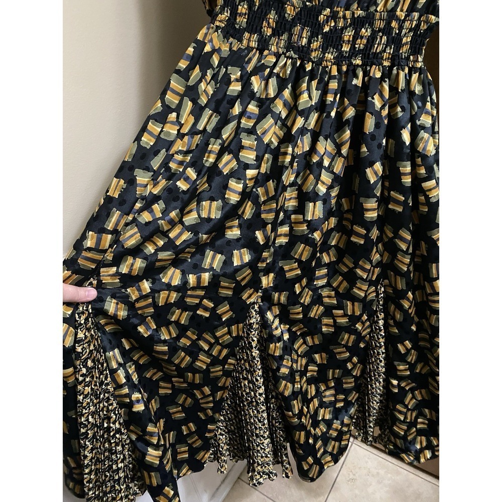 Vintage Susan Freis Geometric Maxi Dress Ruffle Neck Empire Waist 3/4 Sleeves M - Picture 11 of 14